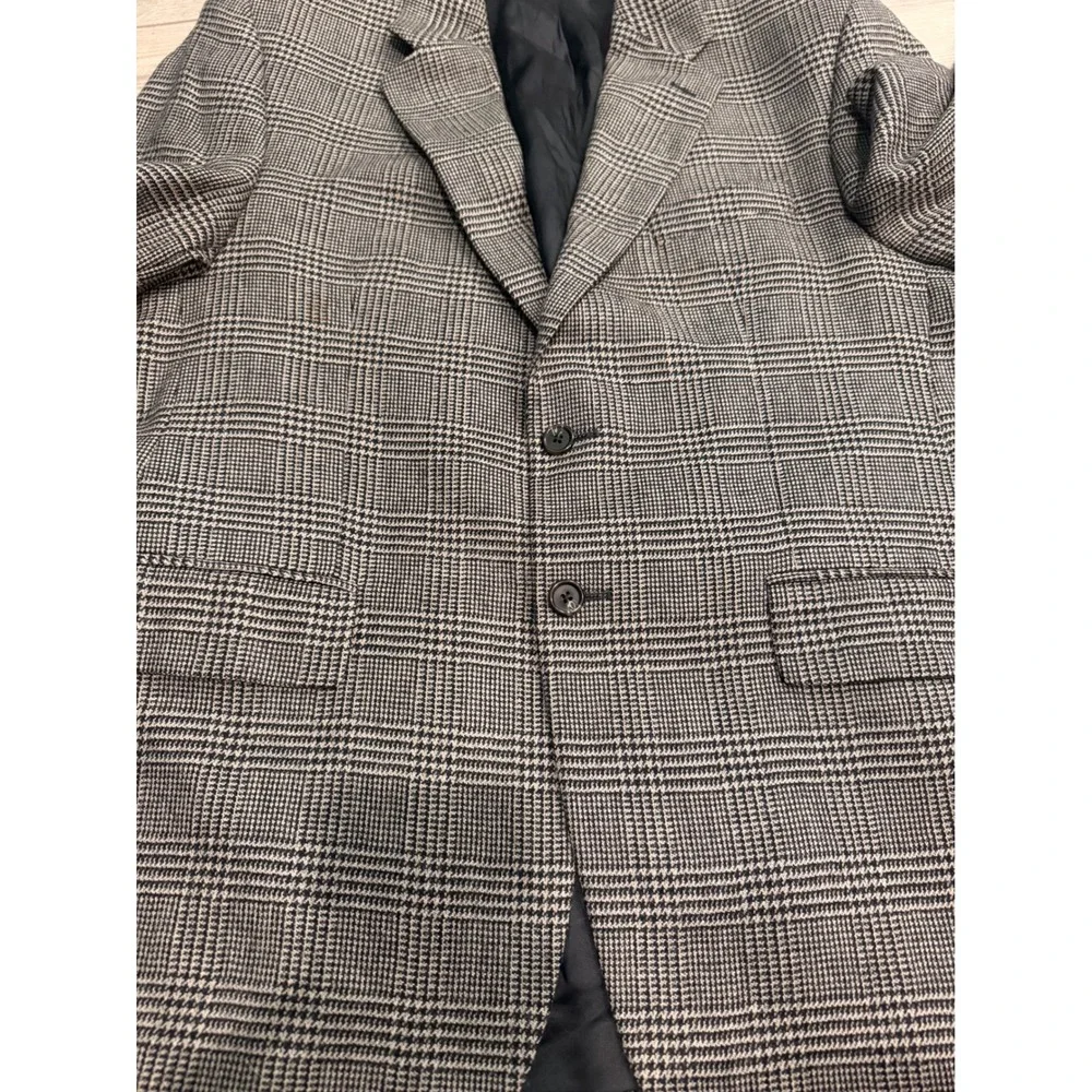 Mens Chaps Ralph Lauren Grey Plaid Two Button Blazer Notched Lapel Sport Coat